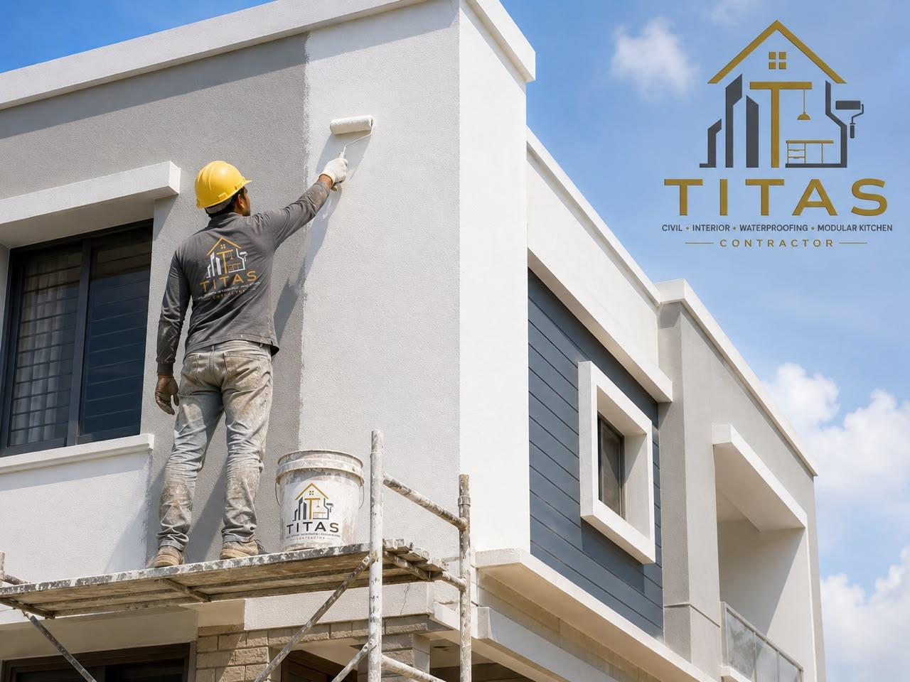 Titas contractor completing exterior facade painting on a residential building
